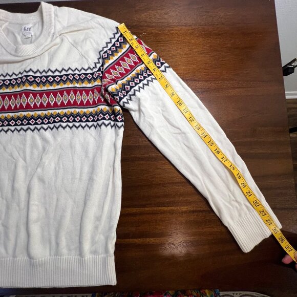 Fair Isle Academia Preppy Varsity White Sweater Teacher Cotton Equestrian Large - Picture 6 of 9